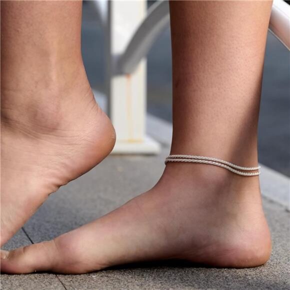 Sterling Silver Ankle Bracelets for Women: Dainty Layered Waterproof Anklet - Picture 4 of 7